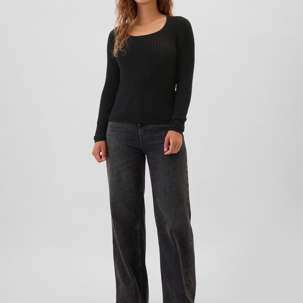 CashSoft Ribbed Scoopneck Sweater ⚫️ Black, NWT, Medium